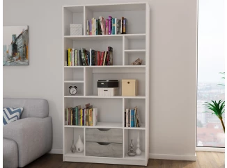 Vysoký regál/knihovňa Sten, biely / sivý betón