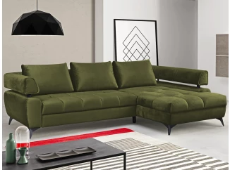 Rohová sedacia súprava Paris, machová zelená látka, pravý roh