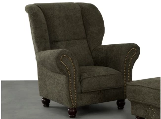 Kreslo ušiak Carlos, zelená štruktúrovaná látka