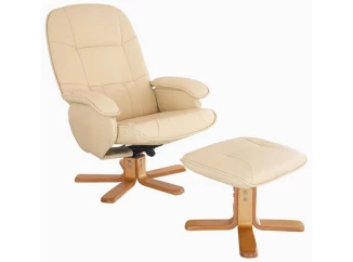 TV kreslo s taburetom Fiorina, krémová ekokoža