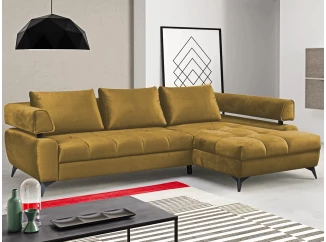 Rohová sedacia súprava Paris, horčicová žltá látka, pravý roh