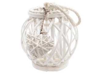 Prútený lampáš so srdcom, biela, 23x22 cm