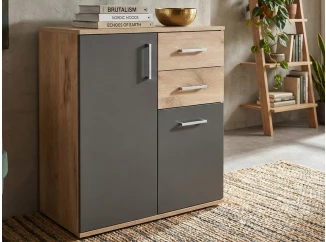 Skrinka s 2 zásuvkami Bacalar, dub viking/sivá