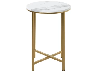 Okrúhly odkladací stolík Albufeira 39 cm, zlatý/mramorový