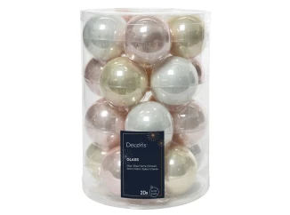 Vianočné ozdoby (20 ks) Sklenené gule, mix ružová/biela/šampaň