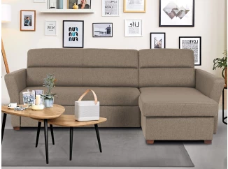 Rohová sedacia súprava Livia, svetlo hnedá látka, pravý roh