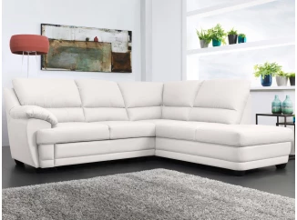 Rohová sedacia súprava Nebolo, biela koža, pravý roh