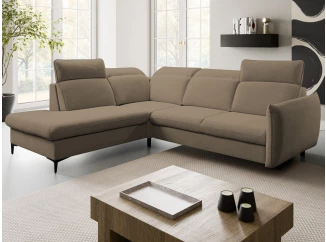 Rohová sedačka low, stredne hnedá látka, pravý roh