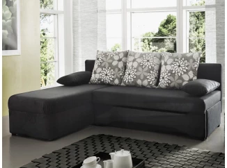 Rohová sedacia súprava Polaris, čierna látka / sivý motív kytičiek