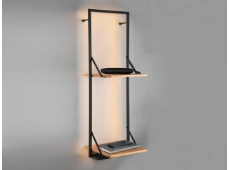 Závesný regál s LED Becky, čierny kov/drevo