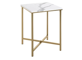 Štvorcový odkladací stolík Albufeira 39x39 cm, zlatý/mramorový