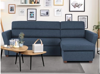 Rohová sedacia súprava Livia, námornícka modrá látka, pravý roh