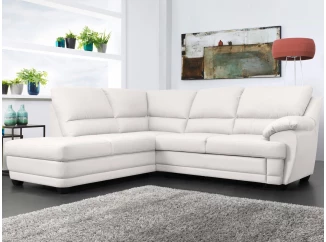 Rohová sedací souprava Nebolo, biela koža, ľavý roh
