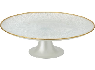 Podnos na tortu a cukrovinky Dia 28x9,4 cm, biela/zlatá