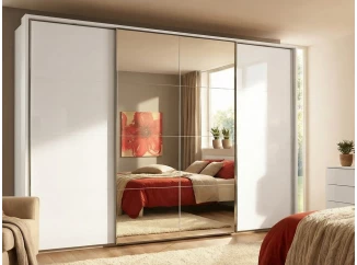 Šatníková skriňa Syncrono, 316 cm, biela/zrkadlo