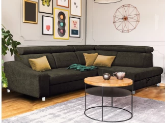 Rohová sedacia súprava Brico, sivo-hnedá látka, pravý roh