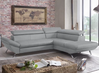 Rohová sedacia súprava Estelle, svetlo šedá látka, pravý roh