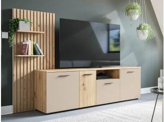 TV skrinka s panelom Gatwick, dub artisan/kašmírová béžová