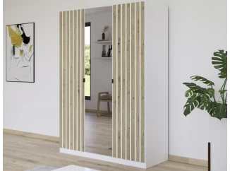 Šatníková skriňa so zrkadlom Genua, 136 cm, biela/dub artisan
