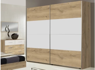Šatníková skriňa s posuvnými dverami Nora, 225 cm, doskový dub/biela