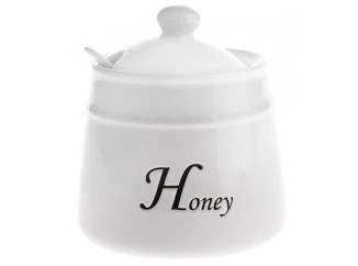 Dóza na med s lyžičkou Honey, biela keramika
