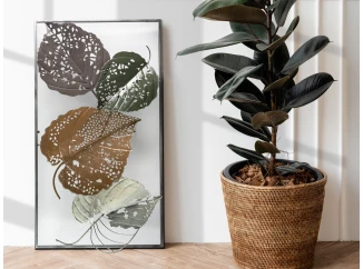 Kovová nástenná dekorácia v ráme Farebné listy, 50x90 cm