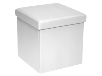 Štvorcový taburet Rico, biela ekokoža