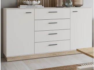 Široká komoda so zásuvkami Meolo 155 cm, dub cremona/béžový kašmír