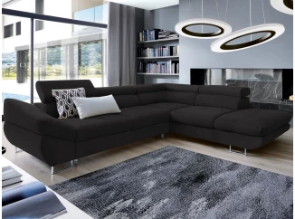 Rohová sedacia súprava Fabio, čierna látka, pravý roh