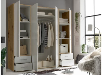 Šatníková skriňa Valencia, 206 cm, dub artisan/biela