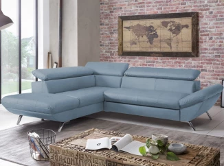 Rohová sedacia súprava Estelle, azurovo modrá látka, ľavý roh