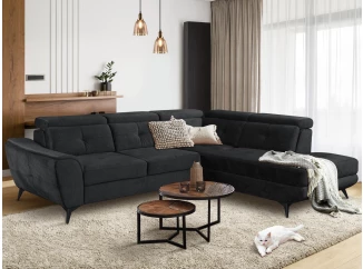 Rohová sedacia súprava Sergio, čierna látka, pravý roh