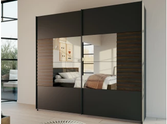 Šatníková skriňa so zrkadlom Barea, 226 cm, tmavo šedá/dub atlantic