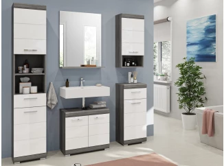 Kúpeľňová zostava (5 dielov) Scout, šedý dub/bílá lesk