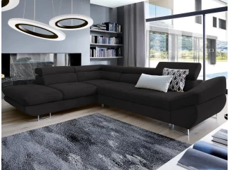 Rohová sedacia súprava Fabio, čierna látka, ľavý roh