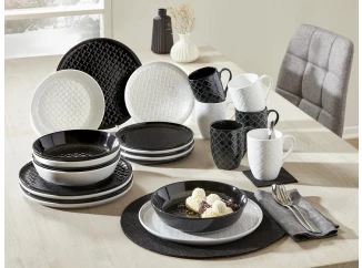 Jedálenský servis (24 dielov) Black and White, jemná štruktúra