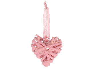 Závesná dekorácia Srdce prútené, ružové