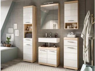 Kúpeľňová zostava (5 dielov) Lambada, dub sonoma/biela lesk