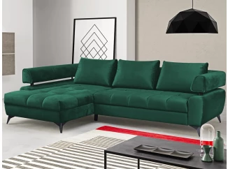 Rohová sedacia súprava Paris, tmavo zelená látka, ľavý  roh