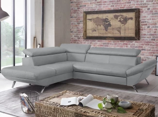 Rohová sedacia súprava Estelle, svetlo šedá látka, ľavý roh