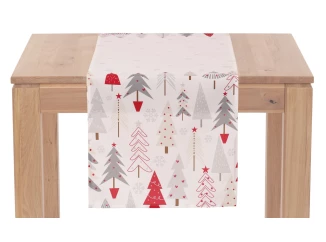 Vianočný behúň na stôl Stromčeky 150x40 cm, biely