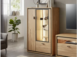 Skrinka s presklením Flores, dub gustavson/antracit