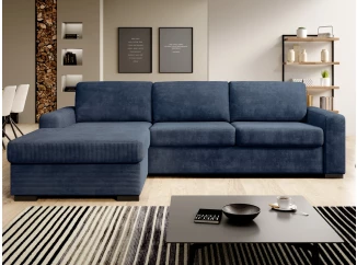 Rohová sedačka Vanilla, lôžko 120 cm, modrá štruktúrovaná látka, ľavý roh