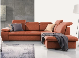 Rohová sedačka Aldon, tehlová štruktúrovaná látka, pravý roh