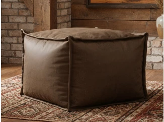 Štvorcový taburet Stockholm 70x70 cm, hnedá látka vo vintage optike kože