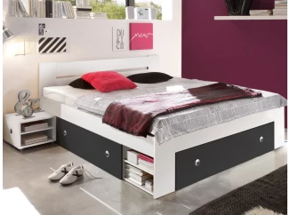 Posteľ s nočnými stolikmi Stefan 140x200 cm, biela/grafit