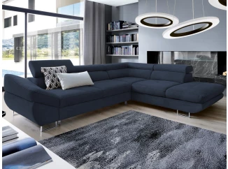Rohová sedacia súprava Fabio, tmavo modrá látka, pravý roh
