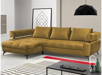 Rohová sedacia súprava Paris, horčicová žltá látka, ľavý roh