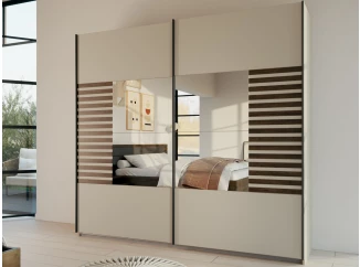 Šatníková skriňa so zrkadlom Barea, 226 cm, béžová/dub atlantic