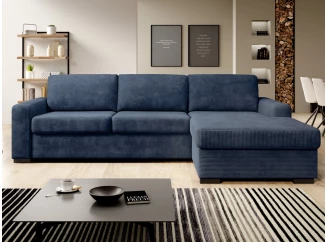 Rohová sedačka Vanilla, lôžko 120 cm, modrá štruktúrovaná látka, pravý roh